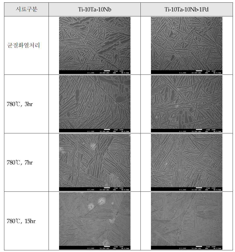 열처리 온도 및 시간에 따른 미세조직의 변화