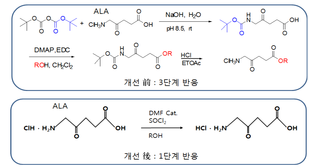 ALA 에스터 합성 공정 비교