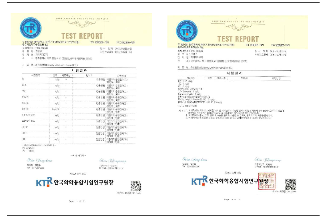 화장품원료 유해물질 성분 검사