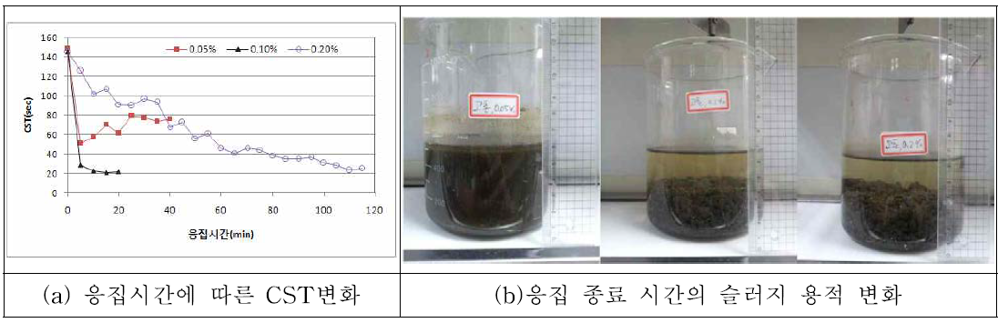 약품 주입량에 따른 미처리 슬러지의 CST 변화와 계면고