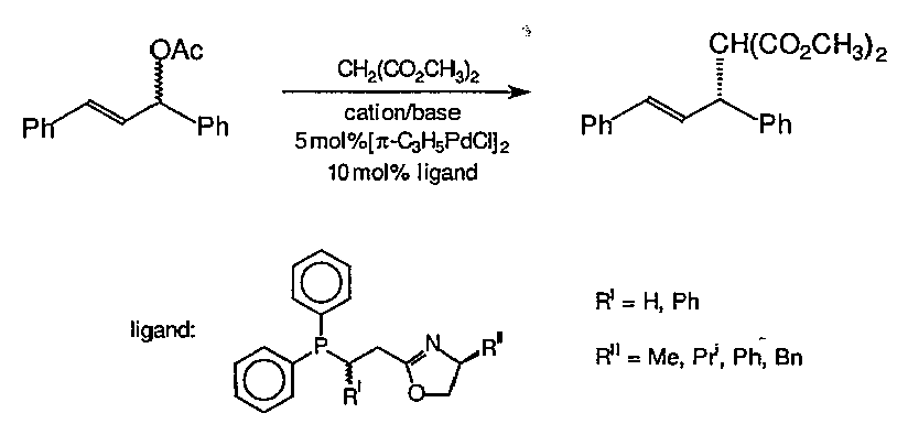 1,3-diphenylprop-2-enyl acetate의 Malonate 로의 비대칭첨가 반응
