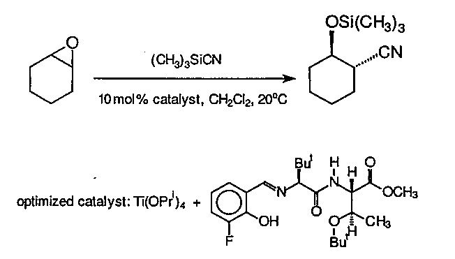 Cyclohexane epoxide로 부터 trimethylsilyl cyanide 로의 Enantioselective
