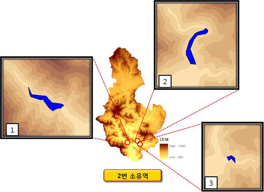 충주댐 2번 소유역의 부댐 설치 예상 지점