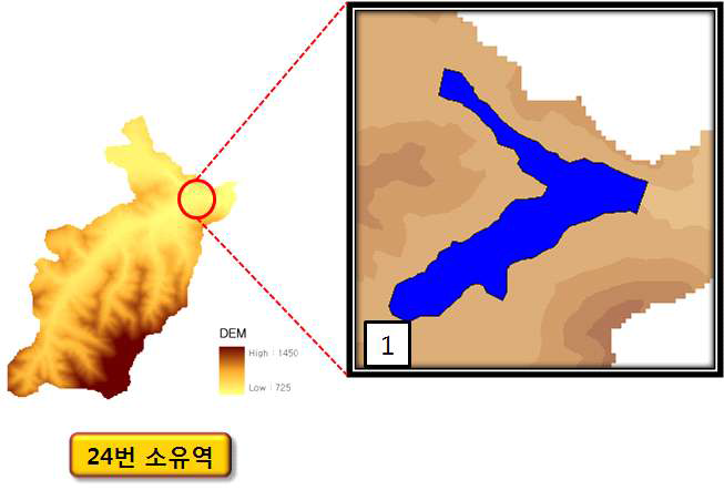 도암댐 24번 소유역의 부댐 설치 예상 지점