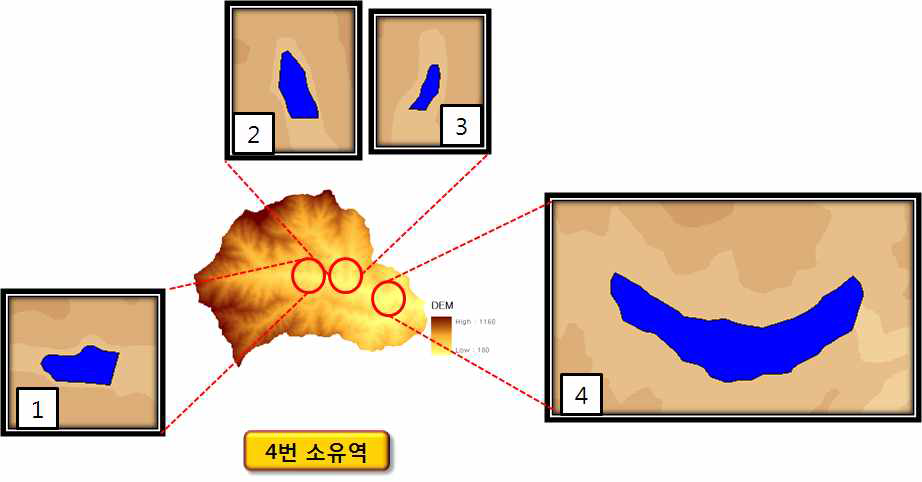 화천댐 4번 소유역의 부댐 설치 예상 지점