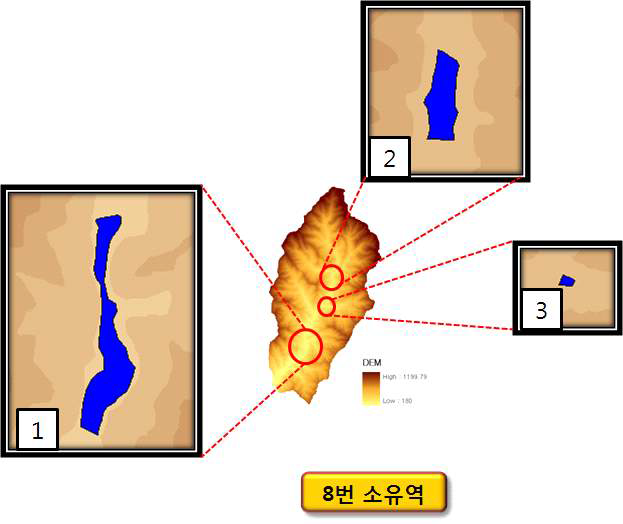 화천댐 8번 소유역의 부댐 설치 예상 지점