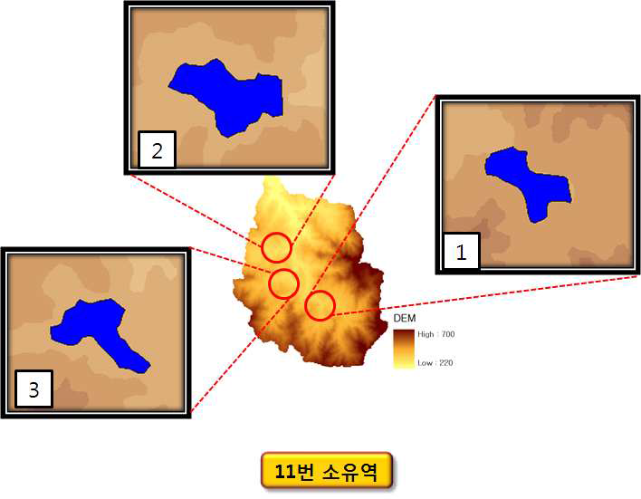 횡성댐 11번 소유역의 부댐 설치 예상 지점