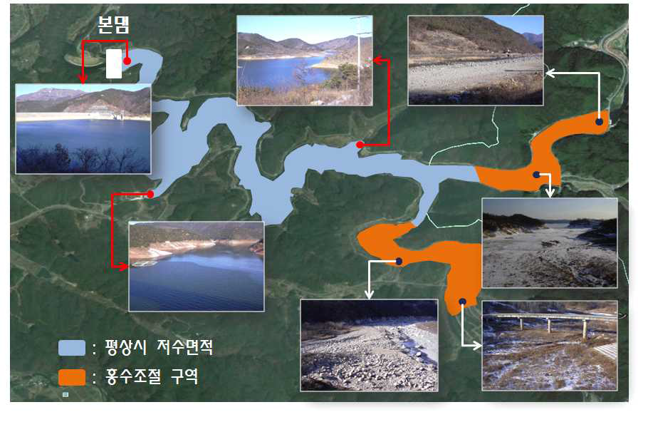 댐에 의한 평상시 저수면적 및 홍수조절 구역 현황