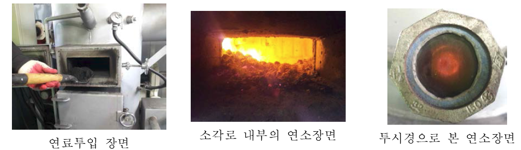 소각로에 연료투입 및 연소 장면