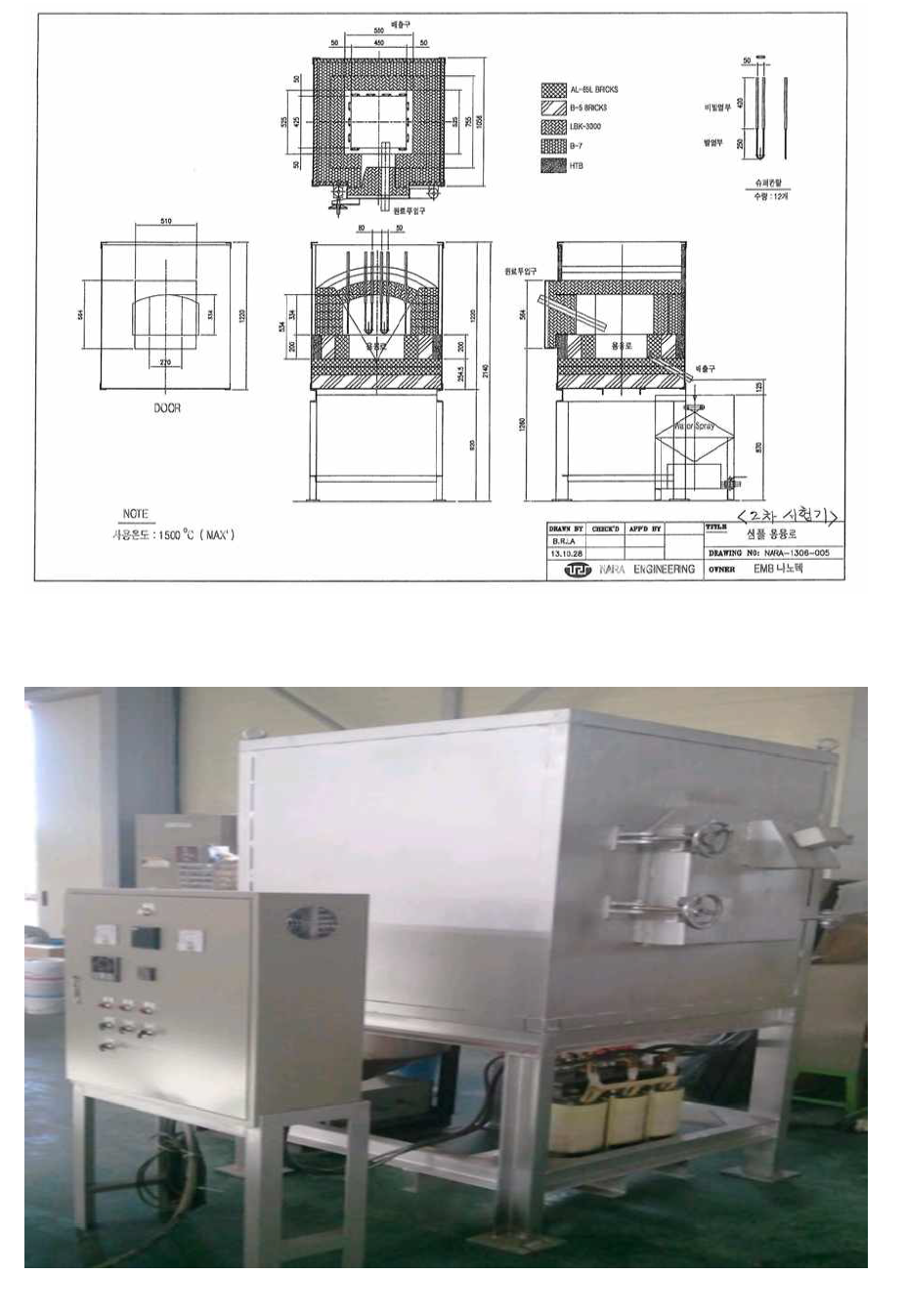 2차 전기 용융로의 도면 및 제작 용융로