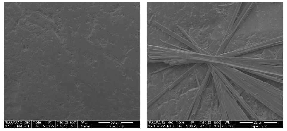 (a) 굵은 모래(1mm-5mm) 표면 코팅 전. (b) 굵은 모래(1mm-5mm) 표면 코팅 후 황화구리(CuS) 결정화 반응 종료 후