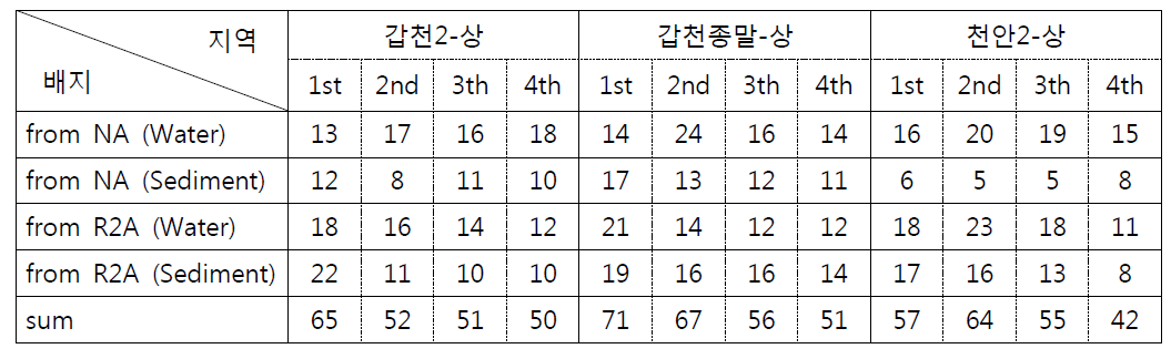 오염지역에서 분류한 콜로니 수