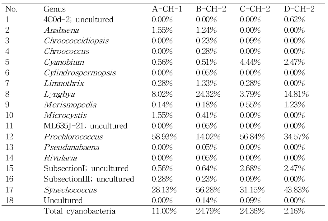 추동 지역(CH): Cyanobacteria