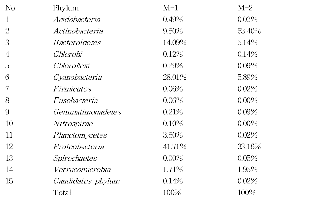 문의 지역 (M): Phylum level 비교 분석