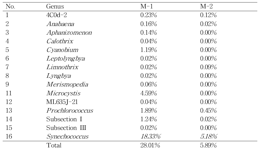 문의 지역 (M): Cyanobacteria 비교 분석