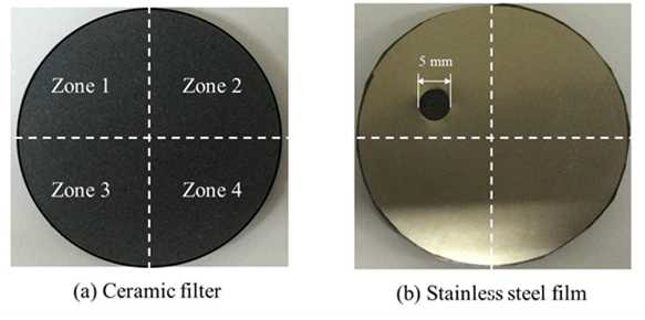 세라믹필터의 지점별 부분차압 측정을 위한 세라믹 필터와 SUS 필름
