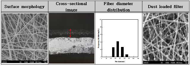 나노섬유필터의 형태학적 및 물리학적 특성
