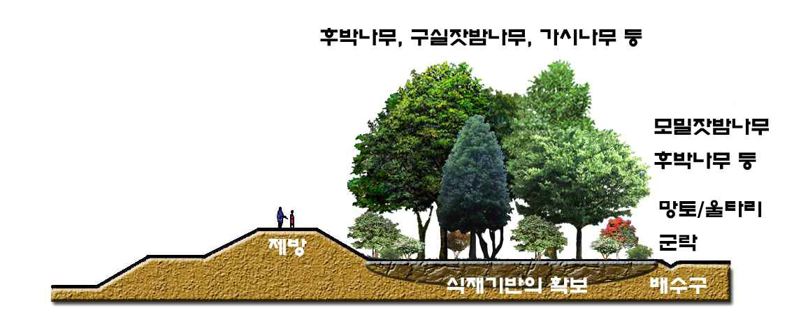 기후적 극상형의 수림 모식도(혼슈 관동지방)