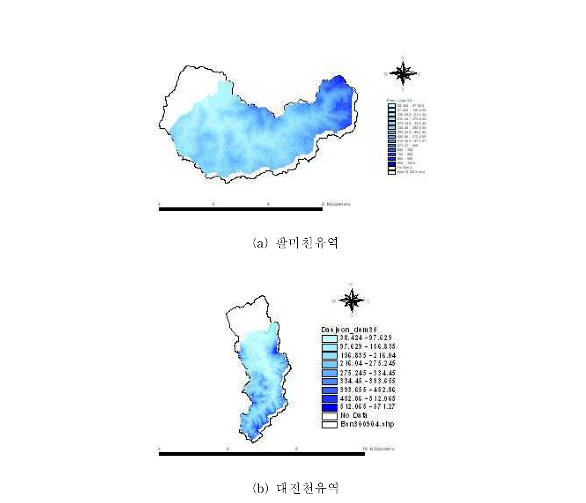 각 유역의 DEM