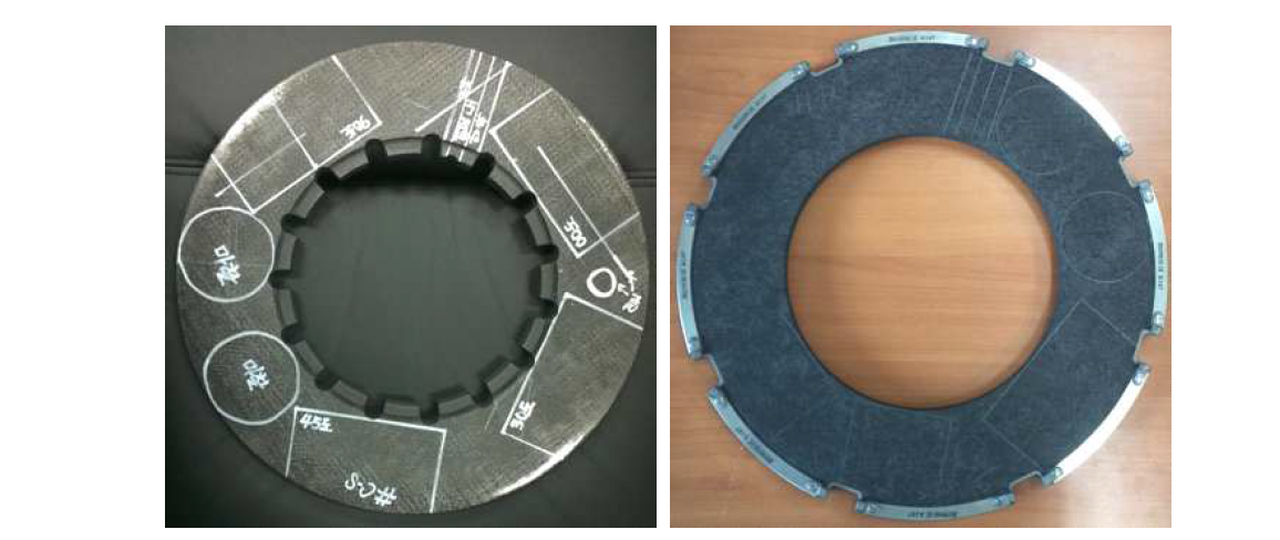 탄소 브레이크 디스크 현품 분석 소재 (Left : Chaoma사, Right : Honeywell사)