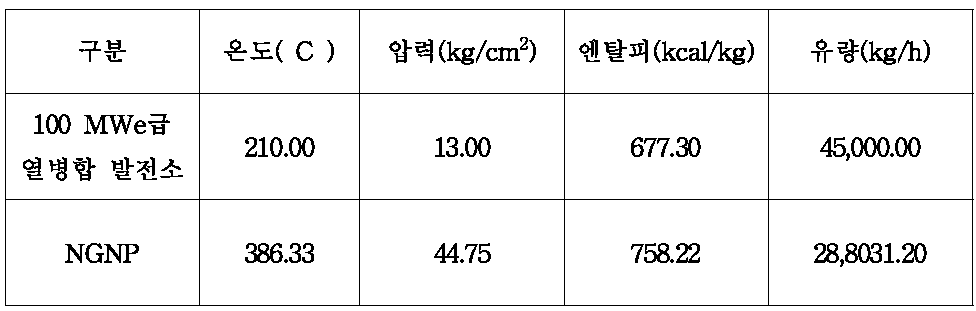 100 MWe급 열병합발전소와 NGNP 공정열 조건 비교