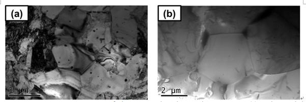 TEM microstructure of the stress relieved Zr-1Nb-0.7Sn-0.1Fe (a) and annealed Zr-1Nb-0.7Sn-0.1Fe (b)