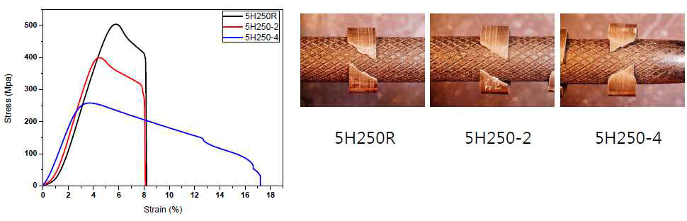 산화막과 수소화합물이 동시에 형성된 Zirlo링 조사시편 (수소 250 ppm)의 기계적 거동