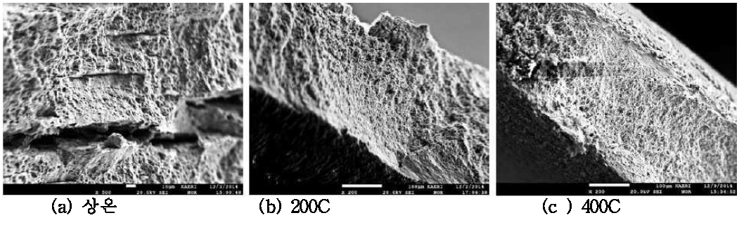 산화막과 수소화합물이 동시에 형성된 Zirlo링 조사시편 (수소 250 ppm)의 파단면