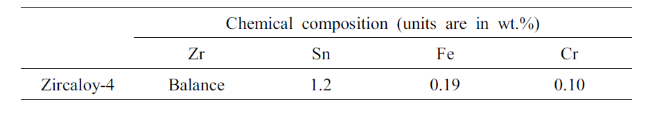 Zircaloy-4 시편의 화학조성
