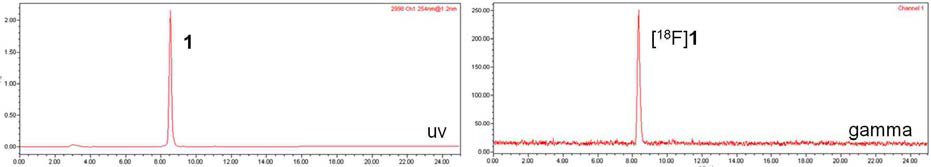 HPLC co-injection with 1 and [18F]1