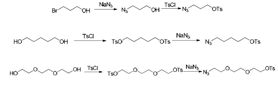 Azido C3, C5, PEG2 tosylate 합성 모식도