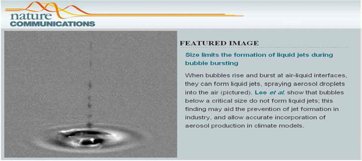 네이처 커뮤니케이션 표지논문 이미지: 기포에서 발생된 에어로졸이 대기로 뿜어져 나간다.