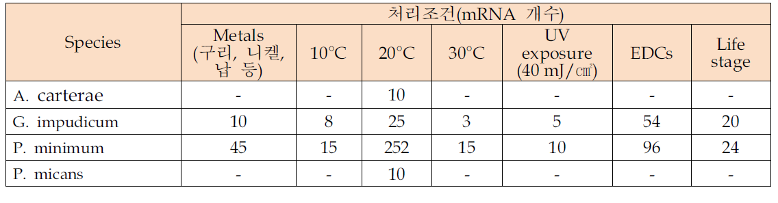 Prorocentrum minimum에서 확보한 total RNA 개수.