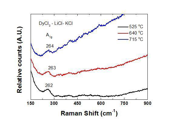 고온 LiCl-KCl 용융염 내 DyCl3(14.5 mol%)의 라만 분광