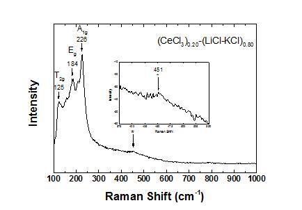 LiCl-KCl 내 CeCl3의 라만 스펙트럼 (500oC)