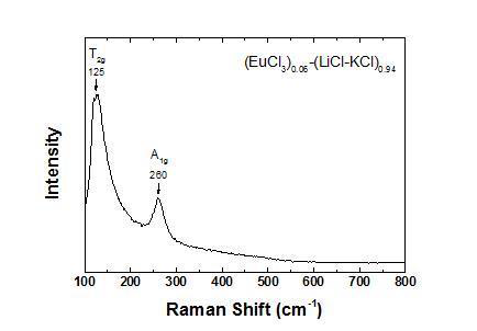 LiCl-KCl 내 EuCl3의 라만 스펙트럼 (500℃)