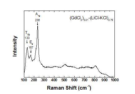 LiCl-KCl 내 GdCl3의 라만 스펙트럼 (500℃)
