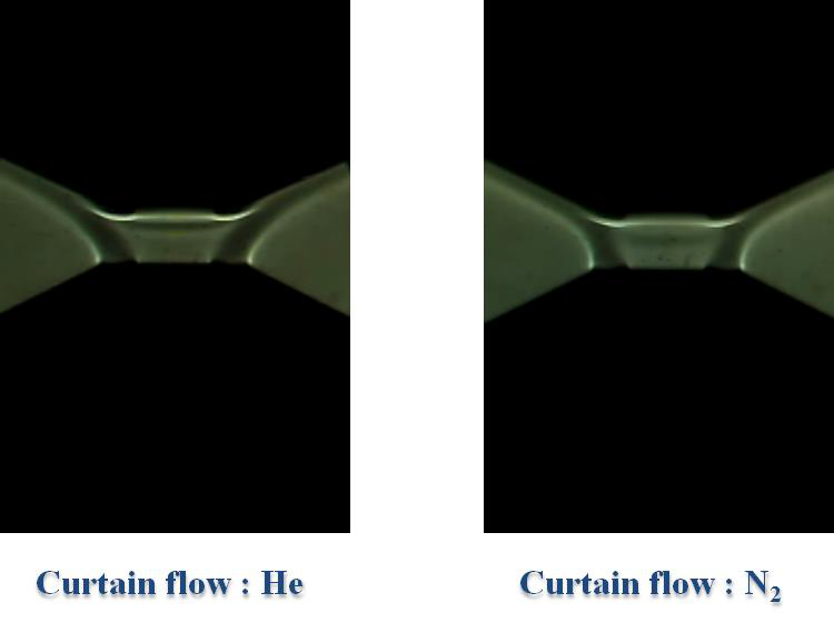양방향 curtain flow에 He과 N2를 사용한 경우