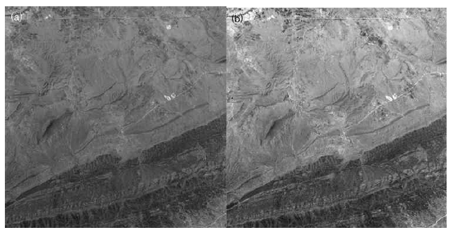 (a) Panchromatic 영상, (b) Multi-spectral 영상.