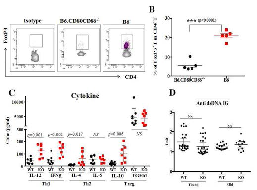 Dystruction of Treg homeostasis and Th1 activation in CD80CD86-/- mouse