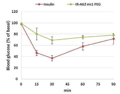 PEGylation된 A62 ms1 aptamer의 혈당강하효과 (glucose lowering effect).