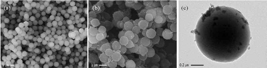 SEM images of (a) MSM and (b) MCM ,and TEM image of (c) Mn3O4/MCM.