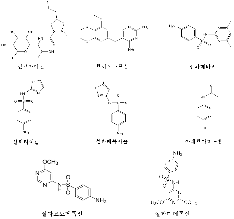 Group I-A 항생제의 화학적 구조.