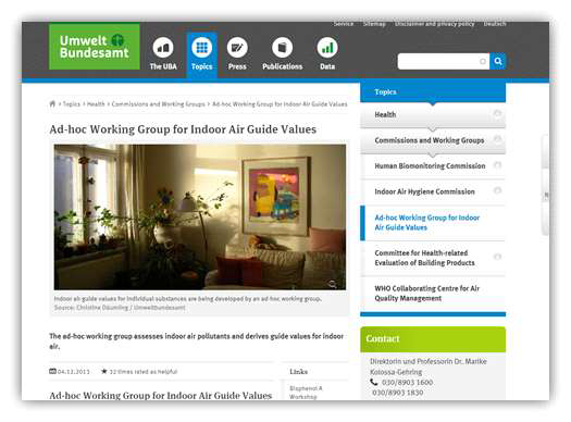 독일 UBA Indoor air guidelines 웹사이트