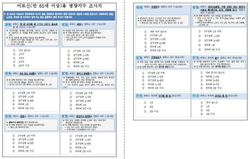 노인용 영양지수 조사지