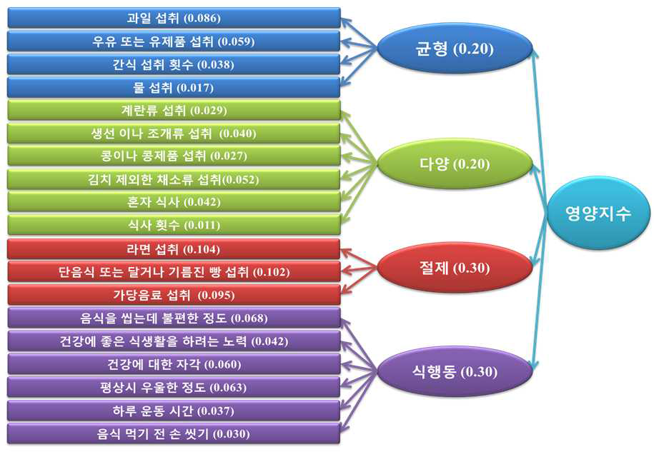 노인용 영양지수 모형 및 가중치