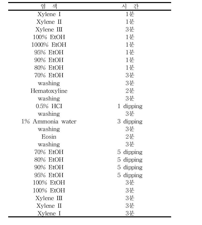 Hematoxylin and eosin staining 방법