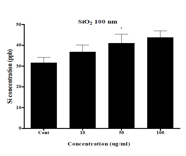 FAE model을 활용한 이산화규소 (SiO2) 100 nm 4시간 노출 후 ICP-MS 분석