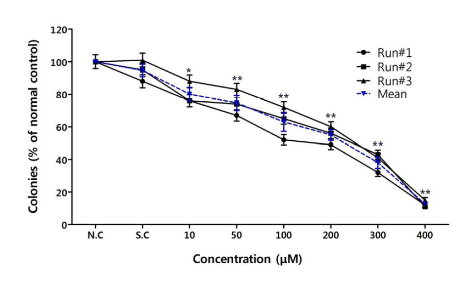 Colony Forming Efficiency (CFE) of MDCK cells exposed for 72 h to NP code A (gold nanoparticle 5 nm).