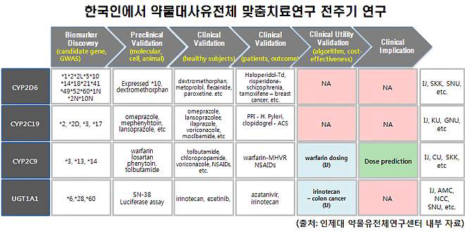 한국인에서의 4개 주요 약물대사유전체 연구진행 현황